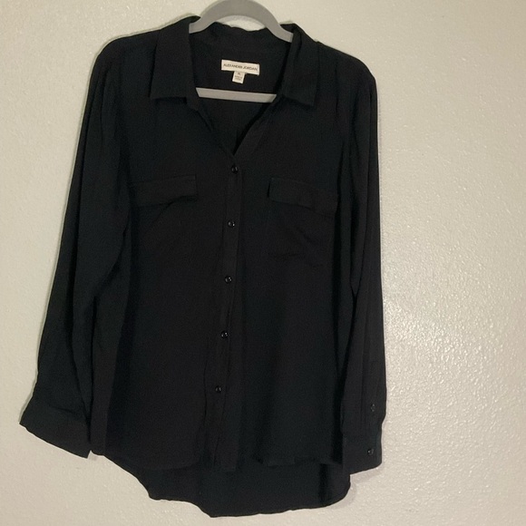 Alexander Jordan Blouse‎ Womens XL Black Button Front Long Sleeve Longer Back - Picture 1 of 11